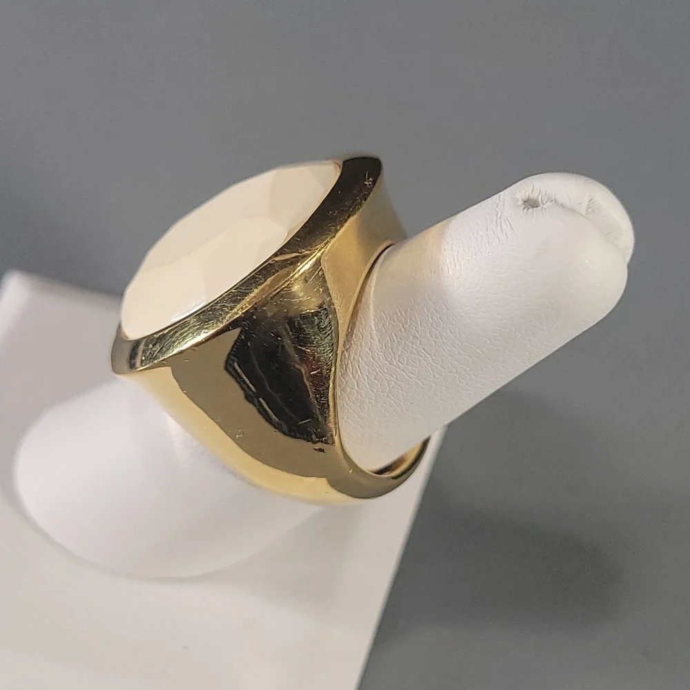 Kenneth Jay Lane Cocktail Ring Womens 6.75 Gold Cream Chunky Faceted Statement